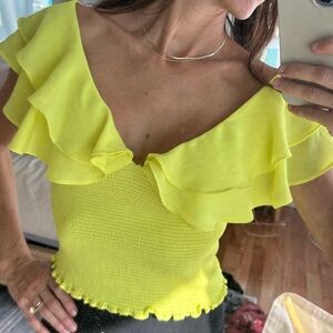 bebe Lemon Ruffled Off-Shoulder Blouse